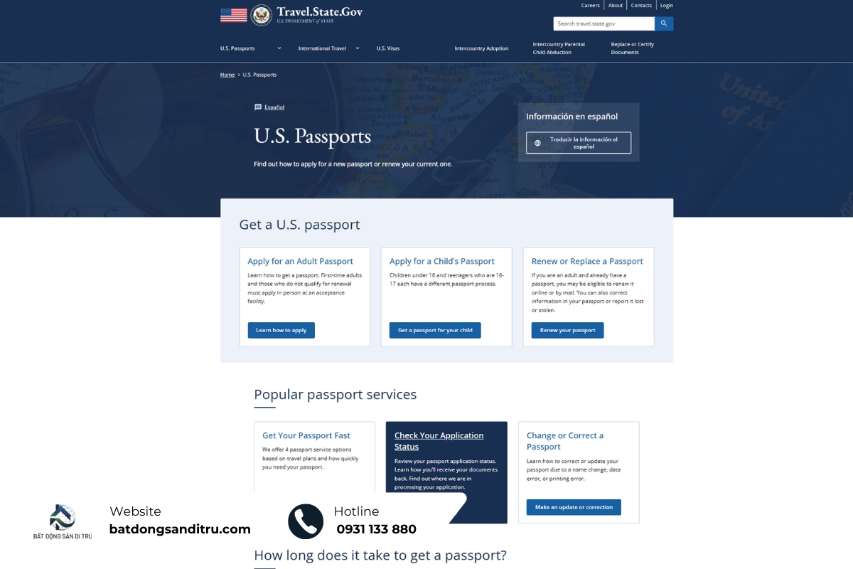 Tra cứu online thông tin và trạng thái hộ chiếu Mỹ qua website của Bộ Ngoại giao Mỹ